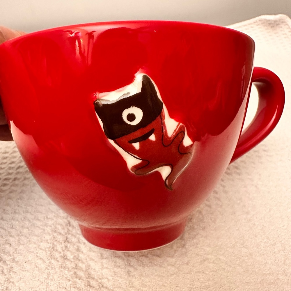 STARBUCKS 2006 Red Boo Ghost Halloween Coffee Cup Mug One Eyed Ghost